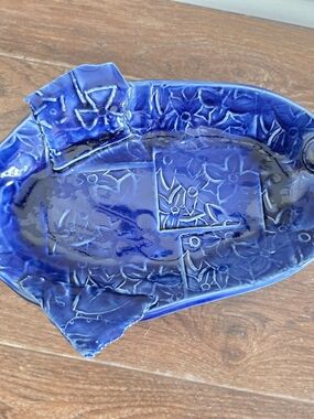 Handmade Signed Textured Ceramic Pottery Art Platter Tray- Patti Schneider